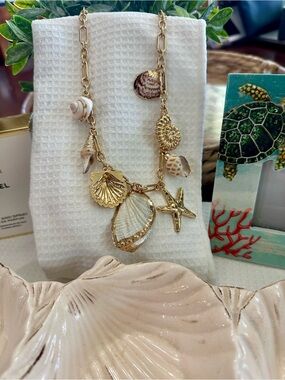 Gold Coastal Seashell & Starfish Charm Necklace